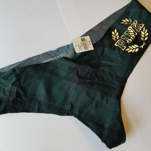 ❗Victoria's Secret PINK Green Black Plaid No Show Thong Panty Medium❗